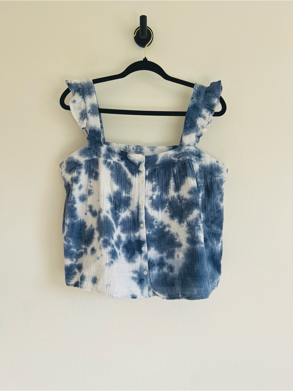 True Craft Blue and White Tie-Dye Ruffle Strap Tank